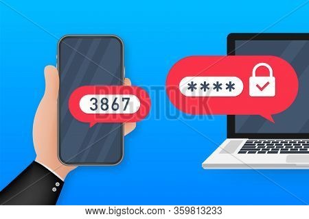 Two Step Authentication Vector Illustration, Flat Cartoon Smartphone And Computer Safety Login Or Si