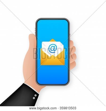 Email Icon. Smartphone On White Background. Concept Business Technology. Message Reminder Concept. M