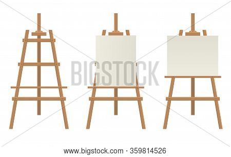 Realistic Detailed 3d Blank Wood Easels Empty Template Mockup Set. Vector Illustration Of Mock Up Ea