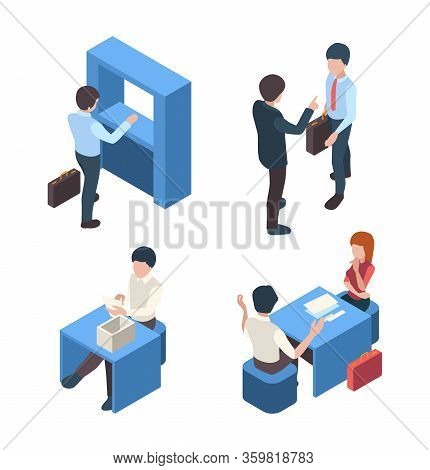 Bank Managers. Business Stuff Client Service People Banking Customers Reception Person Vector Isomet