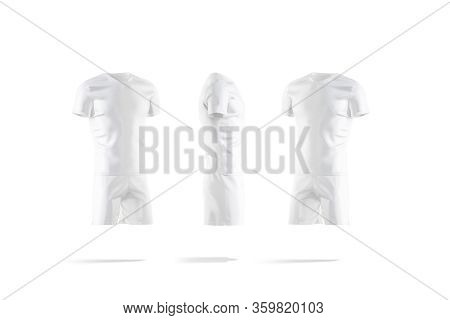 Blank White Soccer Uniform With T-shirt And Short Mockup, Different Sides, 3d Rendering. Empty Sport