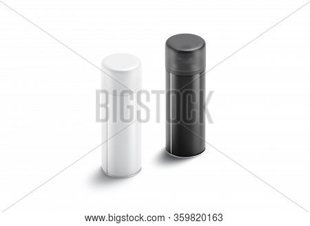Blank Black And White Closed Spray Can Mockup Set, Side View, 3d Rendering. Empty Cylinder Sprayer W
