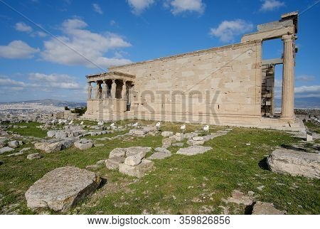 Erecteion. Known Temple In Honor Of Athena And Poseidon, Whose Portico Has 6 Caryatids. Athens. Gree