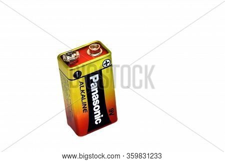 Bangkok​ Thailand, 28​ March​ 2020.panasonic 9 Volt Battery Brand​ Isolated​ On​ White​ Background.
