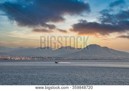 Mystic Sunset View Over The Gulf Of Corinth, Greece