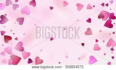 Flying Hearts Vector Confetti. Valentines Day Tender Pattern. Beautiful Pink Scatter Valentines Day 