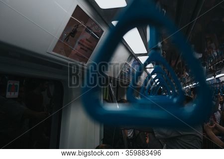 Istanbul Turkey - August 2019: Subway Handrail Metro Close-up