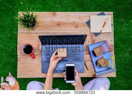 Wfh: Online Shopping For Startup Sme Business And Mail Delivery. Stay Home Stay Safe. Social Distanc