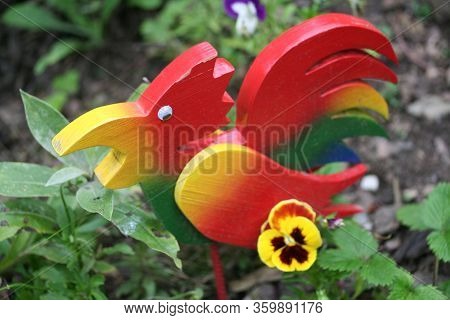 Wooden Figurine Of A Rooster Multicolored. Wooden Bird Crafts