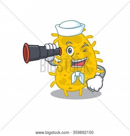 A Cartoon Icon Of Bacteria Spirilla Sailor With Binocular