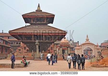Bhaktupur, Nepal - March 15, 2018: Streets Of Old City Of Bhaktupur (literally Translates To 