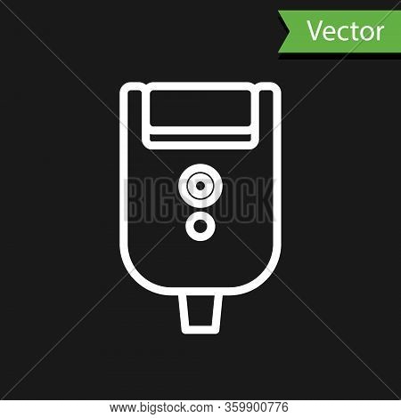 White Line Electric Razor Blade For Men Icon Isolated On Black Background. Electric Shaver. Vector I