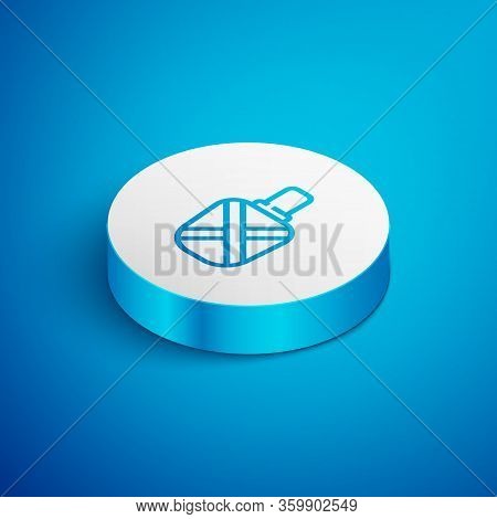 Isometric Line Canteen Water Bottle Icon Isolated On Blue Background. Tourist Flask Icon. Jar Of Wat