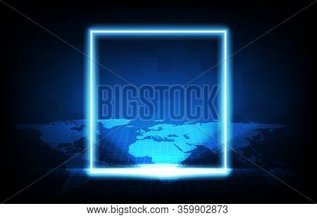Abstract Background Sci Fi Interface Technology Of Blue Light Frame And World Maps Background