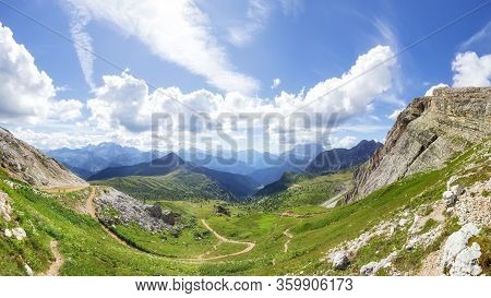 Traveling To Beautiful Alps In Summer. Cinque Torri