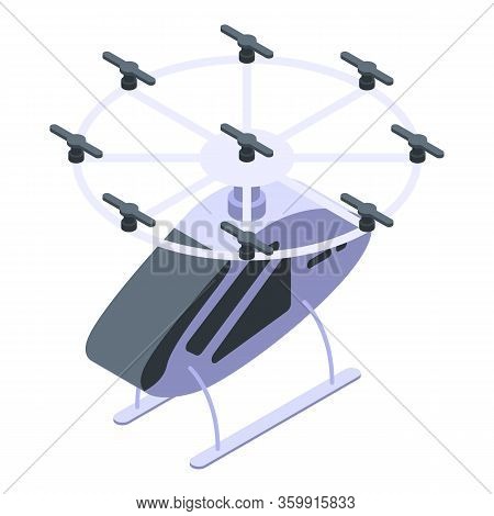 Futuristic Helicopter Taxi Icon. Isometric Of Futuristic Helicopter Taxi Vector Icon For Web Design 