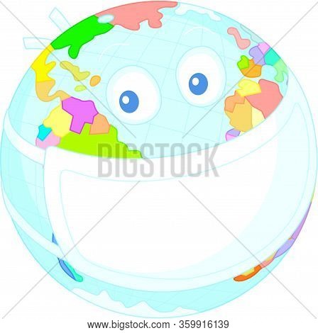 Globe In A Protective Medical Mask, A Global Virus Pandemic Disease All Over The Planet, Vector Cart