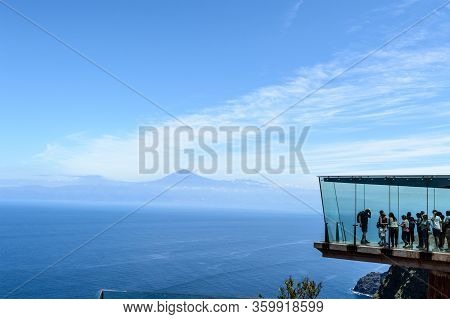 Abrante Glass Lookout With Teide Background On La Gomera Island. April 15, 2019. La Gomera, Santa Cr