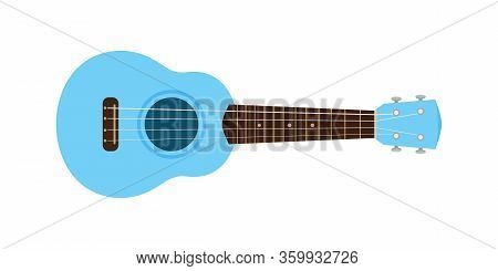 Ukulele Cute Blue Pastel Isolated On White, Small Ukelele Blue Soft Color For Flat Icon, Realistic U
