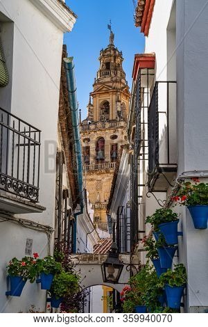 Cordoba, Spain - November 03, 2019: The Bell Tower, Torre Campanario At The Mosque-cathedral Of Cord