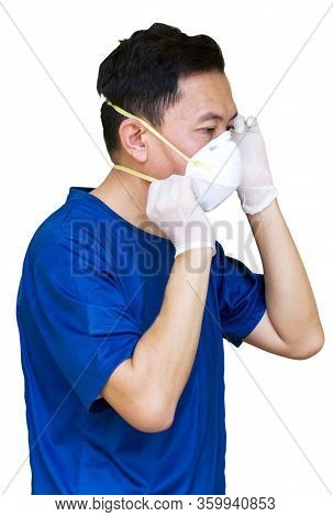 Asian Men Are Wearing Medical Masks  N95. To Prevent Viruses That Are Pervading Around The World. Is