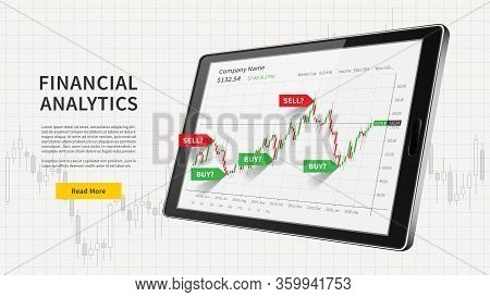 Tablet With Stock Trade Candlestick Graph And Signals Web Banner