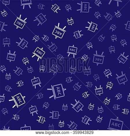 White Chalkboard Icon Isolated Seamless Pattern On Blue Background. School Blackboard Sign. Vector I