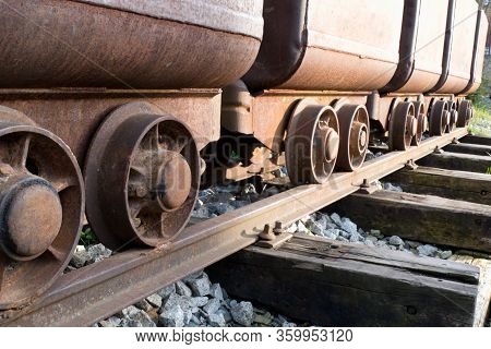 Row Of Empty Old Mine Troleys