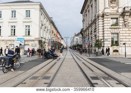 Street Ambiance And Architecture In A Pedestrian Street In Tours, France