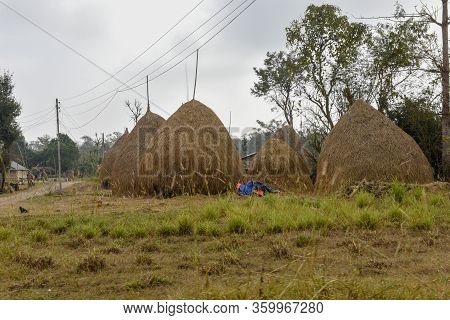 Rural Landscape With Haystack At Chitwan In Nepal