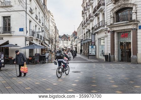 Street Ambiance And Architecture In A Pedestrian Street In Tours, France