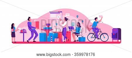People Working At Post Office Flat Vector Illustration. Shipping And Delivery Service Concept. Mail 