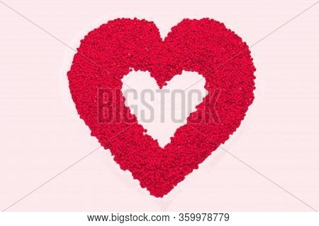 Red Heart Isolated On White, With A Place For An Inscription. Heart Symbol In The Center. Pink Heart