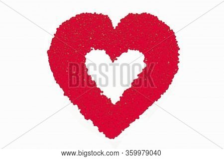 Red Heart Isolated On White, With A Place For An Inscription. Heart Symbol In The Center. Pink Heart