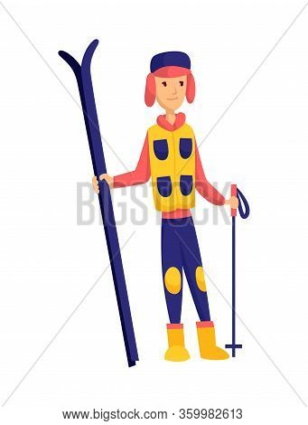 Vector Men Skier. Male Skiing Design Element Isolated On White Background. Winter Sportsman On Ski R
