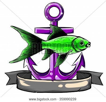 Vector - Gold Fish, Carassius Auratus, Fresh Water Aquarium Fish