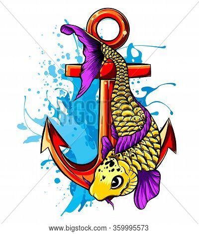 Vector - Gold Fish, Carassius Auratus, Fresh Water Aquarium Fish