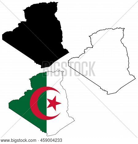 Map Of Algeria With Flag. Outline Map Algeria. Algeria Vector Map Silhouette. Flat Style.