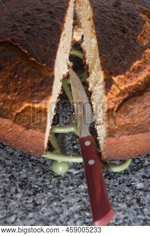 Details Of A Delicious Freshly Homemade Cake Recently Baked