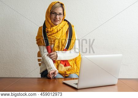 Portrait Of Woman, Uae National Flag, Laptop