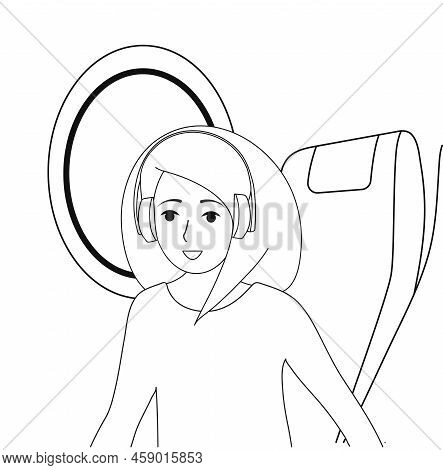 Black And White People Travel By Plane. Seats And Porthole, Joy And Relaxation. Vector Illustration.