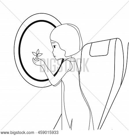 Black And White People Travel By Plane. Seats And Porthole, Joy And Relaxation. Vector Illustration.