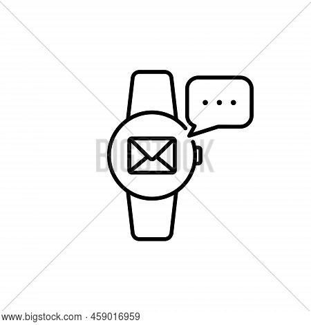 Message On Smart Watch Line Icon. Smartwatch Notification Linear Pictogram. Communication Mail Envel