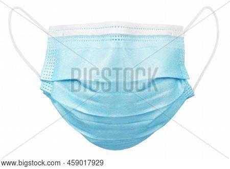 Blue Medical Protective Face Or Surgical Mask Isolated On White Background With Clipping Path. Monke
