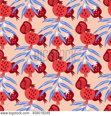 Beautiful  Seamless Pattern  With Pomegranate   Fruit For Trendy Summer Design. Modern  Texture For 