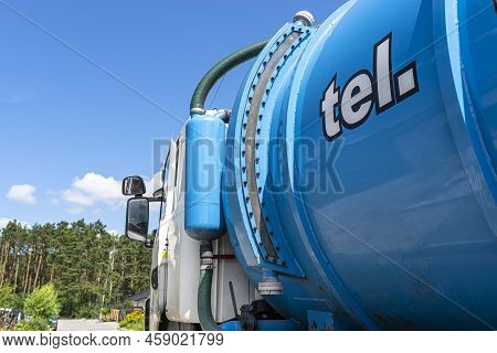 A Truck With A Large Tank For Pumping Out A Septic Tank With A Capacity Of More Than 20 Cubic Meters