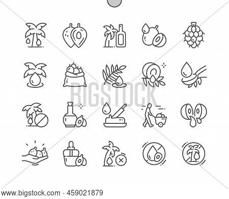 Palm Oil. Tree With Drop. Healthy Nutrition. Food Shop, Supermarket. Pixel Perfect Vector Thin Line 
