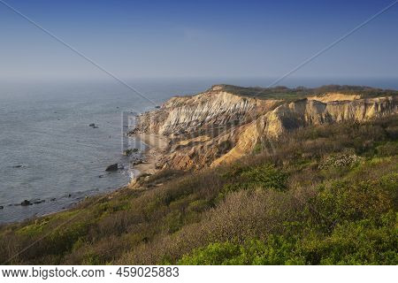 The Famous Gay Head Cliffs In Aquinnah Massachusetts As The Sun Sets On Martha's Vineyard.