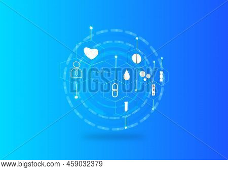 Digital Madical In Blue Background With Icons.