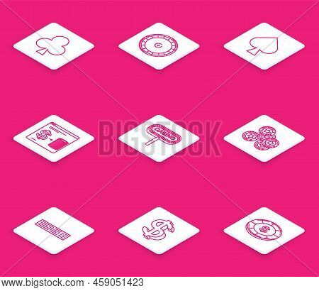 Set Line Playing Card With Clubs Symbol, Casino Roulette Wheel, Spades, Online Casino Chips Exchange